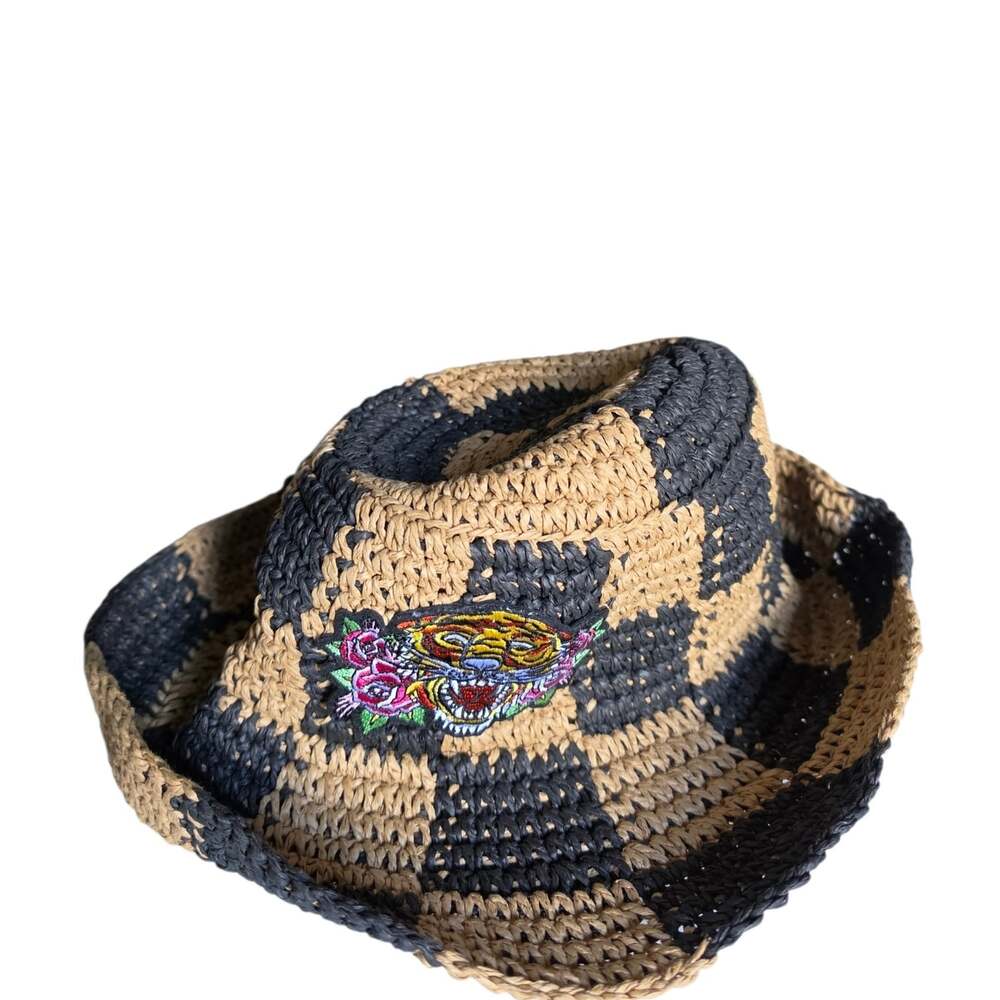 NWOT Ed Hardy Black Brown Paper Crochet Bucket Hat